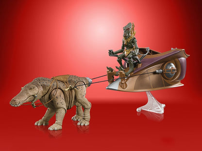 Orray & Geonosian Picador Vintage Collection 3.75-Inch Set — Side View with Chariot and Reins on Red Background