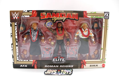 WWE Generations Samoan Dynasty Elite 3-Pack — Package Front View with Afa, Roman Reigns, and Sika Figures