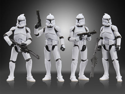 Phase I Clone Troopers Vintage Collection 3.75-Inch 4-Pack — Front View All Four Figures with Blasters