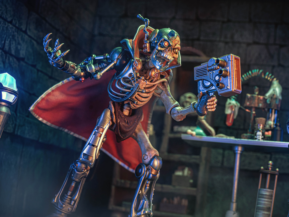 Dr. Cyborn Skeleton Warriors Infinite Legions 6-Inch Figure — Dramatic Articulation Pose in Lab Diorama