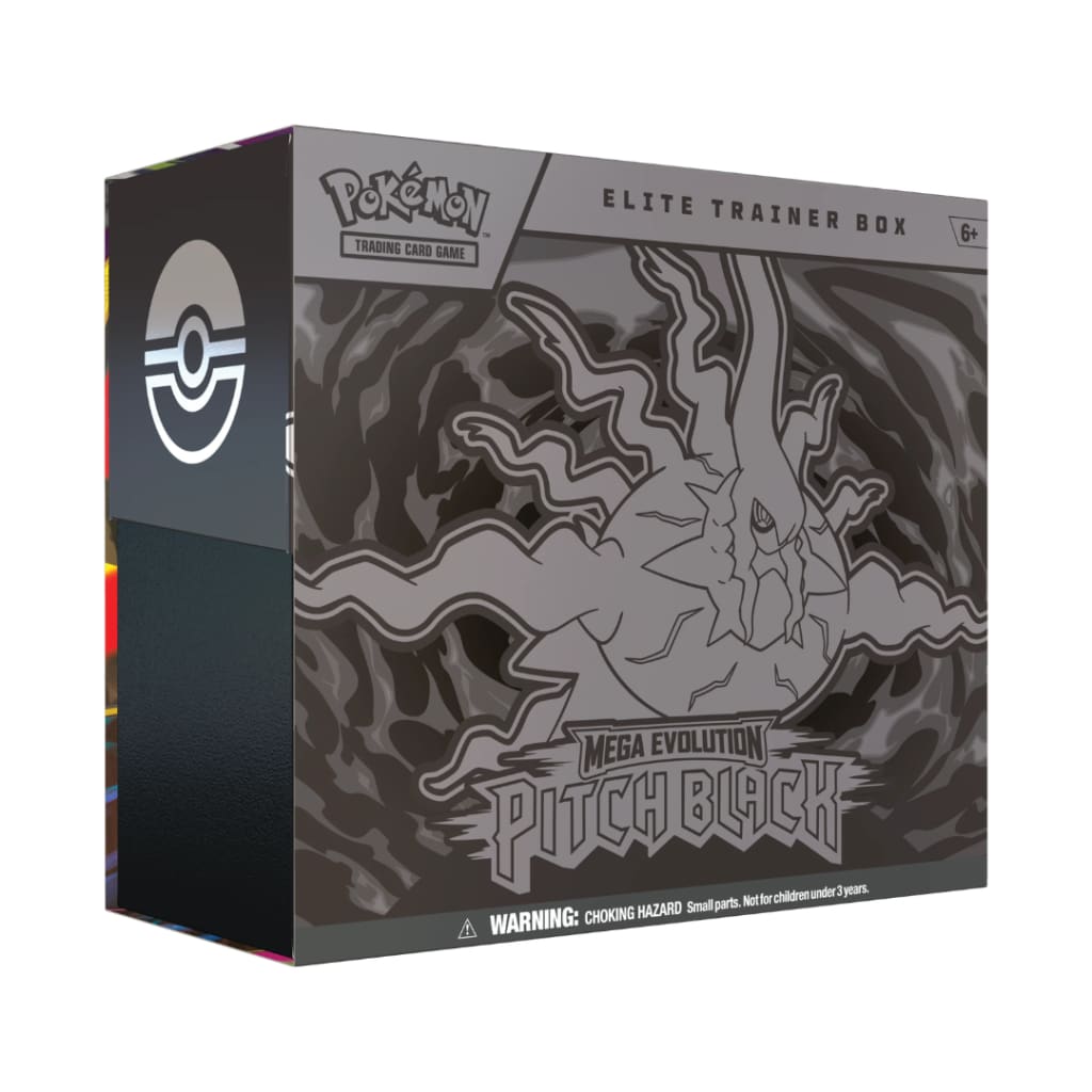 Pitch Black Elite Trainer Box Pokemon Mega Evolution ME05 — Box Front Three-Quarter View Featuring Mega Darkrai
