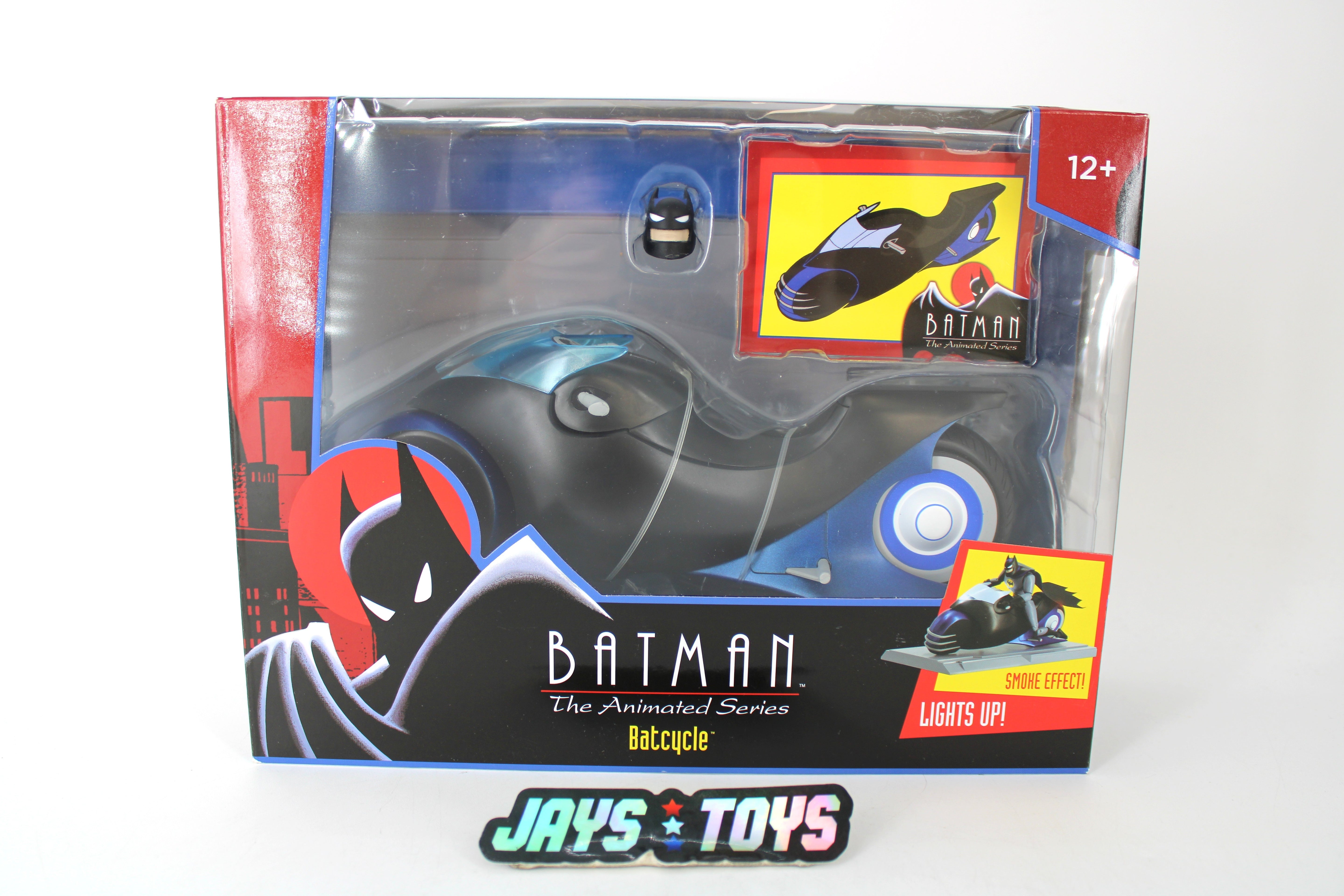 Batcycle Batman Animated Series McFarlane Vehicle — Box Front View with Light-Up and Smoke Effect Callout Badges