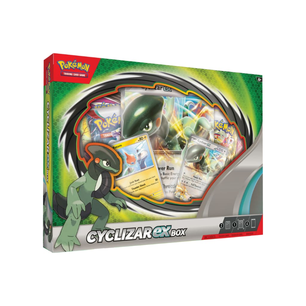 Cyclizar ex Box Pokemon TCG — Box Front Angled View Showing Promo Cards and Booster Packs