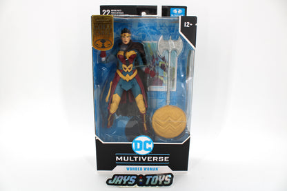 Wonder Woman DC Multiverse Gold Label Endless Winter Figure — Card Front with Battle Axe and Round Shield Visible