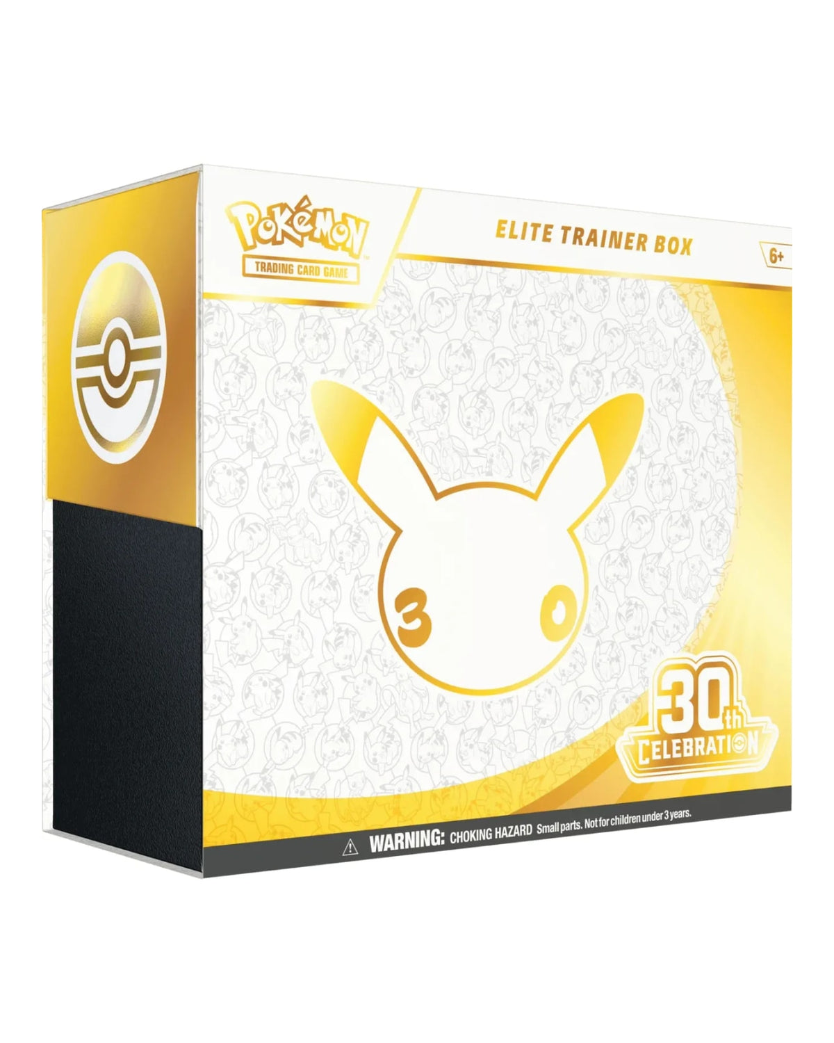 Pokemon TCG 30th Celebration Elite Trainer Box — Angled Front View with Gold Pikachu Design