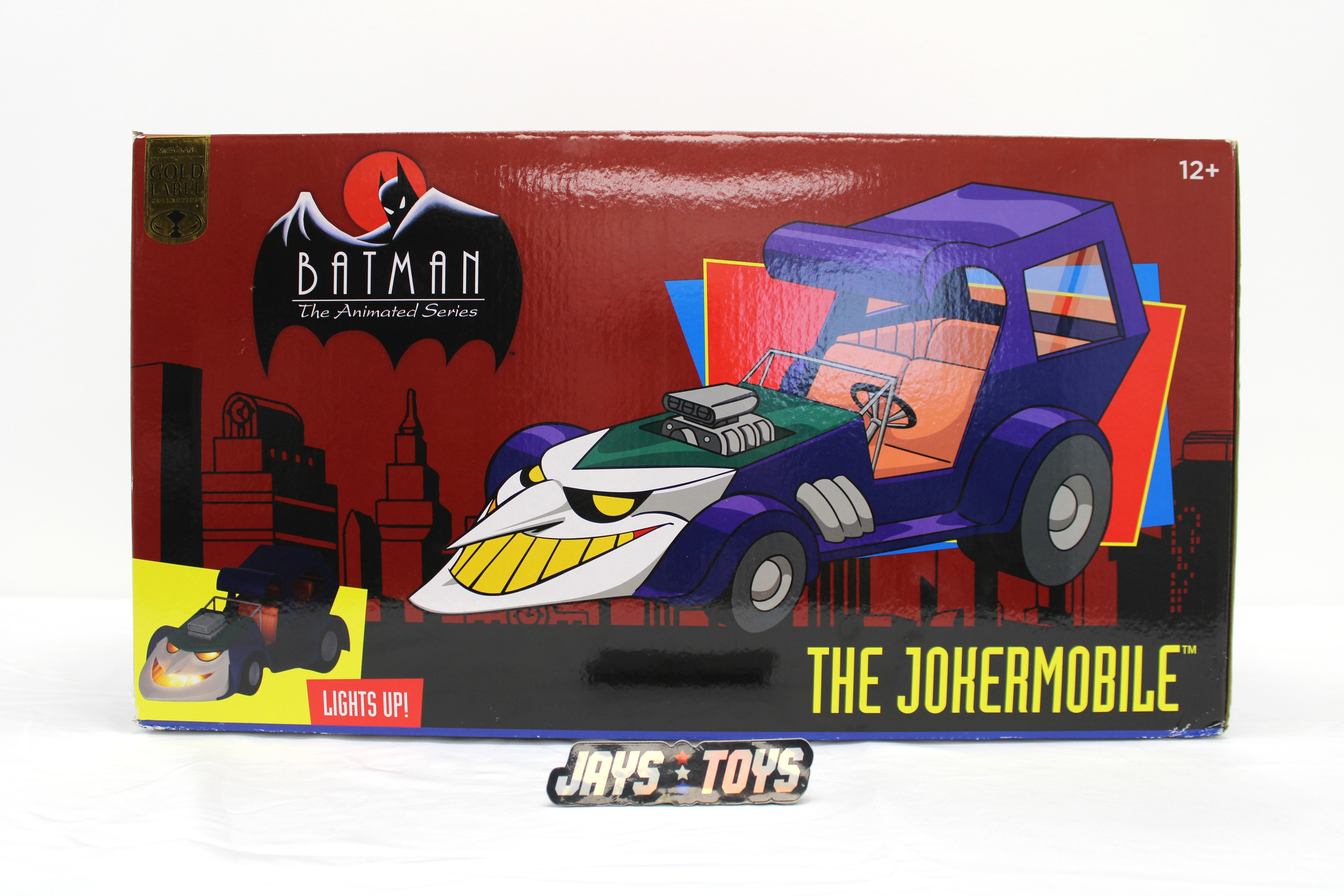 Jokermobile BTAS DC Direct Gold Label Vehicle — Box Front View with Lights Up Badge