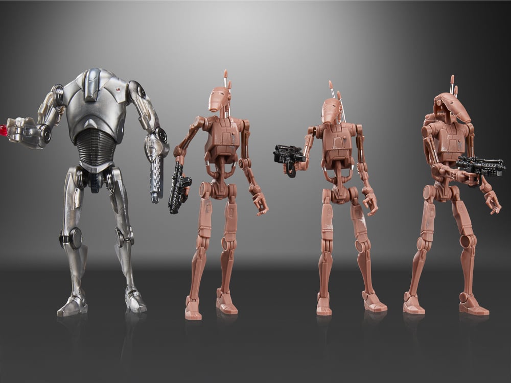 Super Battle Droid & Battle Droids Geonosis Vintage Collection 3.75-Inch Set — Front View All Four Figures