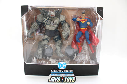 Batman Earth -1 & Superman DC Multiverse 2-Pack — Box Front View with Diorama Base