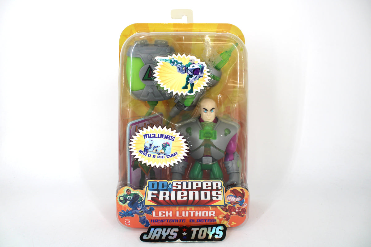 Lex Luthor DC Super Friends 2007 Carded Figure — Card Front with Kryptonite Blaster and Build-a-Pic Insert