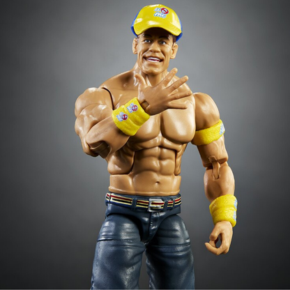 John Cena WWE Elite Top Picks 2027 6-Inch Figure — Front View with Yellow Cap and Wristbands