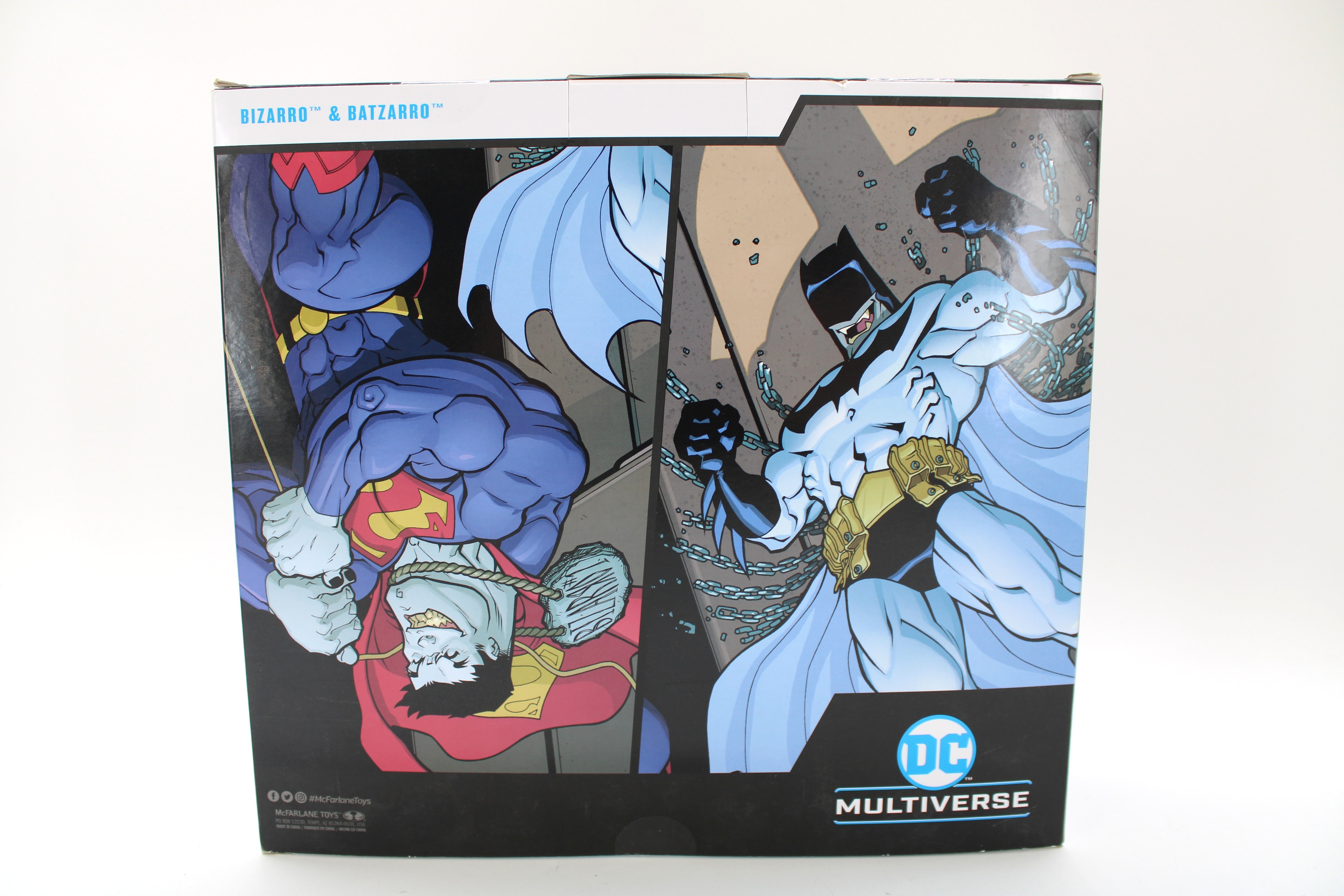 Bizarro & Batzarro DC Multiverse 2-Pack 2024 McFarlane Toys — Box Back with Comic Illustration Art