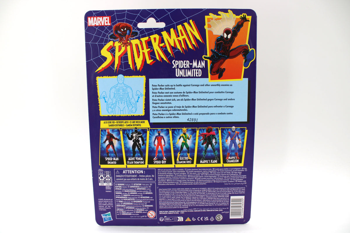 Spider-Man Unlimited Marvel Legends Retro Card 2025 — Card Back with Full Wave Lineup