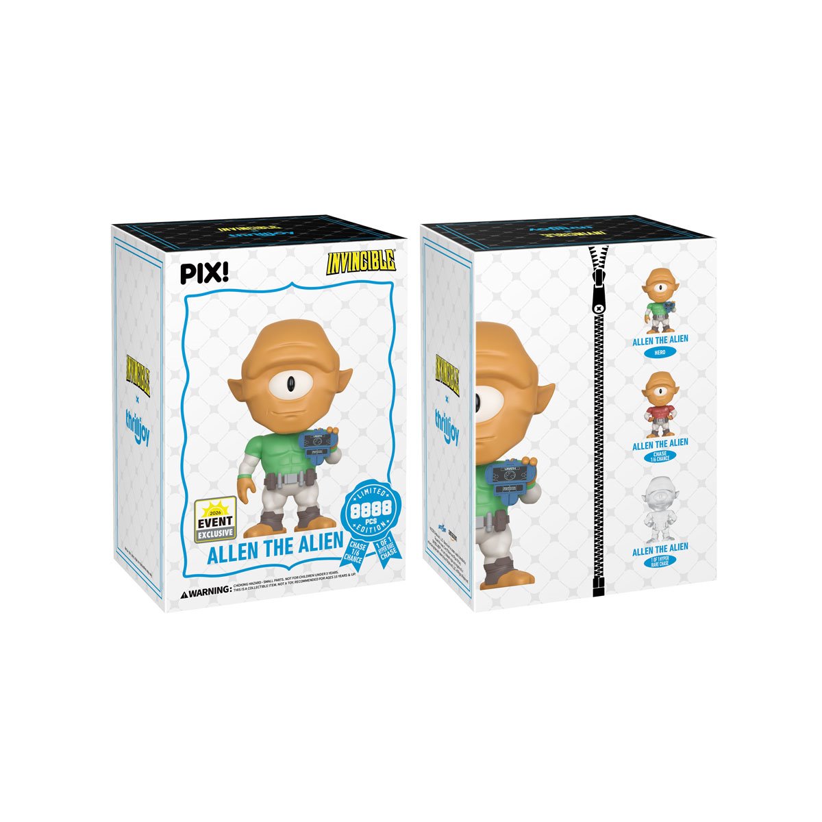 Allen the Alien Invincible Pix! Vinyl Figure — Box Front and Box Side with Chase Odds Detail