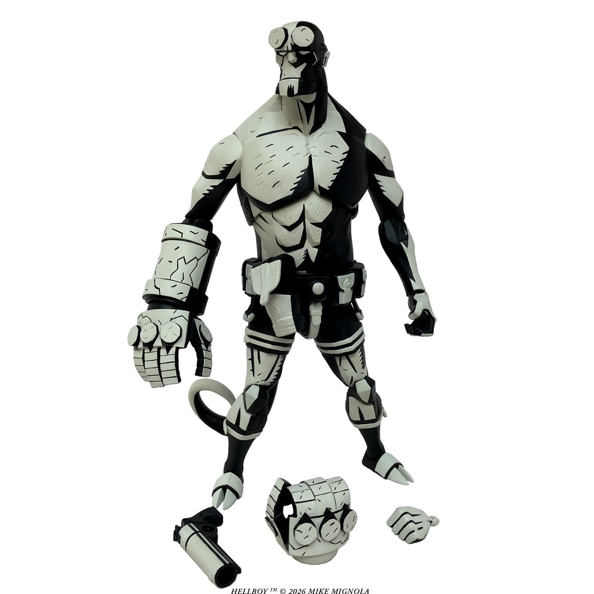 Hellboy Black and White 1:12 Scale Figure — Front View with Accessories Displayed