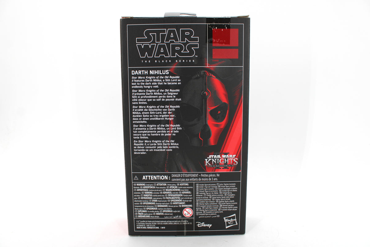 Darth Nihilus Black Series Gaming Greats 6-Inch Figure — Box Back with Multilingual Character Bio