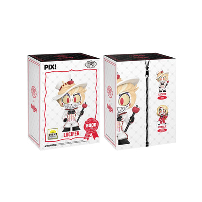 Lucifer Hazbin Hotel Pix! Vinyl Figure — Box Front and Side View Showing 8000-Piece Limited Edition Stamp and Chase Odds