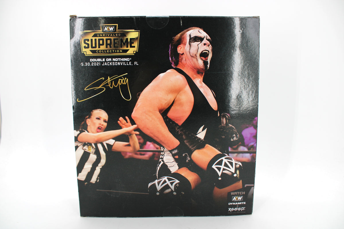 Sting AEW Unrivaled Supreme Collection Figure — Box Back with Double or Nothing Photo and Gold Facsimile Signature