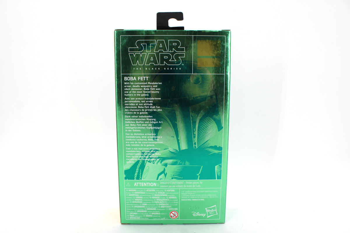 Boba Fett Black Series Carbonized Graphite 6-Inch Figure — Box Back View with Multilingual Bio