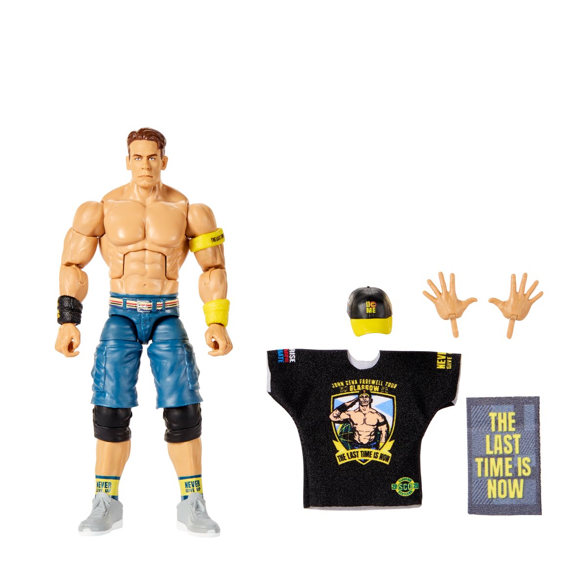 John Cena WWE Elite Top Picks 6-Inch Figure — Front View with Accessories Displayed