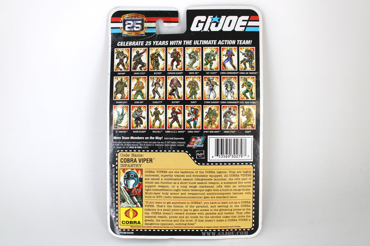 Cobra Viper G.I. Joe 25th Anniversary 2007 Carded Figure — Card Back with 24-Figure Checklist and File Card