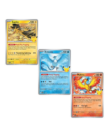 Pokemon TCG 30th Celebration Poster Collection — Zapdos, Articuno, and Moltres Foil Promo Cards Detail