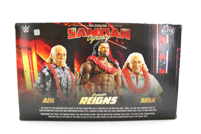 WWE Generations Samoan Dynasty Elite 3-Pack — Box Back with Figure Portraits and Bloodline Story Copy