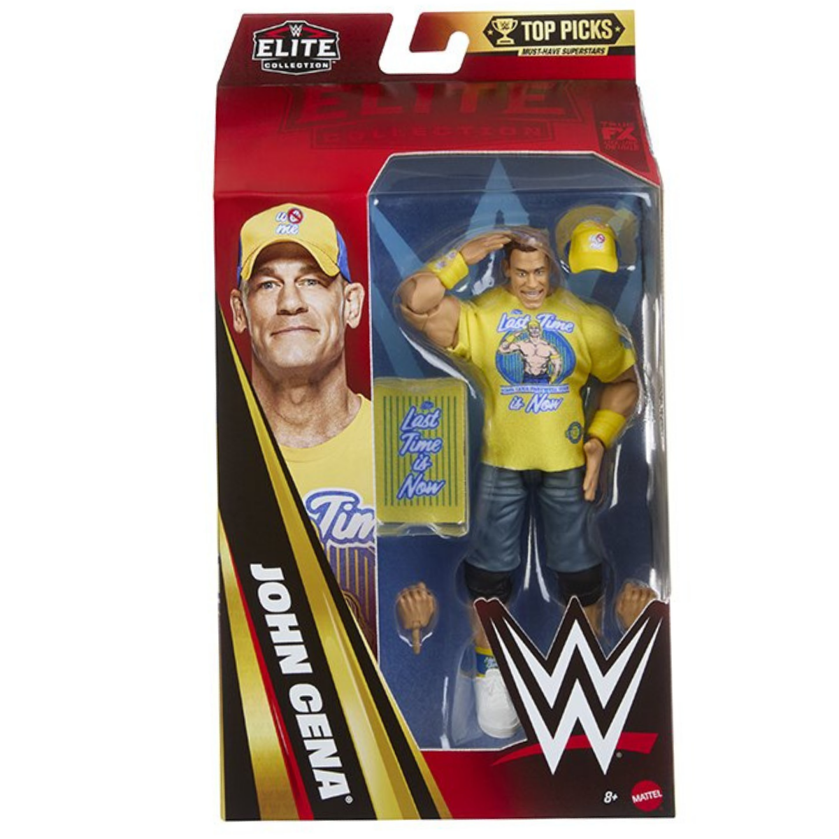 John Cena WWE Elite Top Picks 2027 6-Inch Figure — Box Art Front with Accessories Displayed