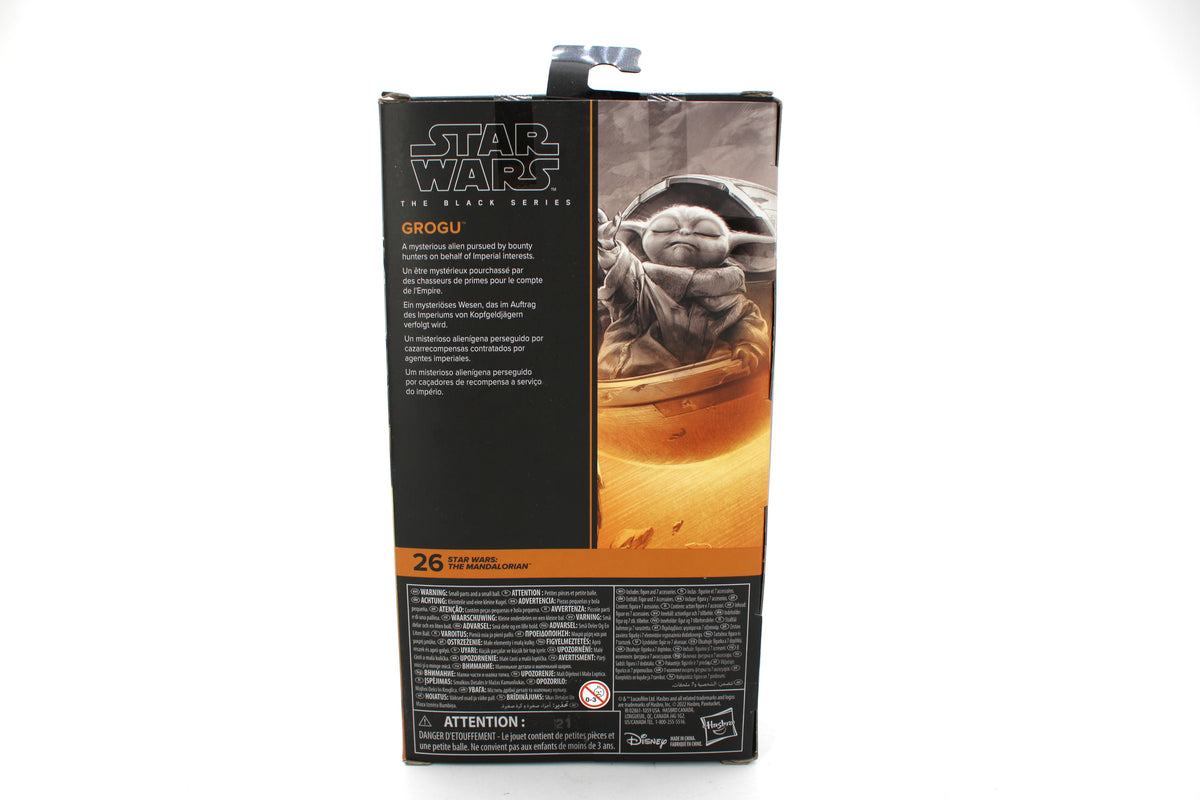 Grogu Black Series Star Wars Figure #26 — Box Back View with Multilingual Bio and Line Number