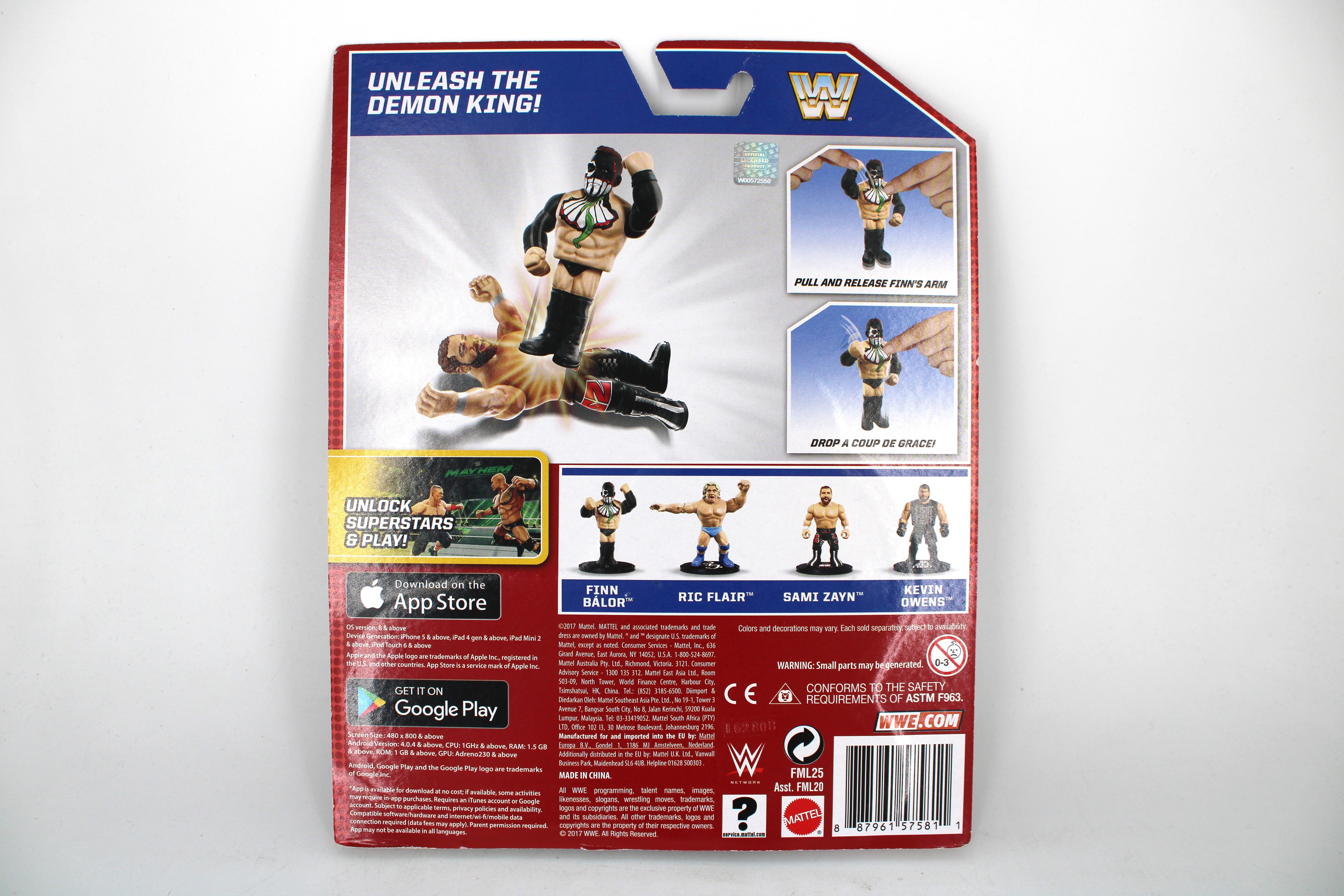 Finn Bálor Demon WWE Retro App 2017 Figure — Card Back with Wave 1 Lineup and Coup de Grâce Feature