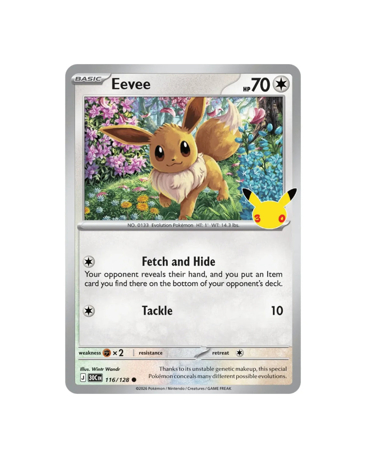 Pokemon TCG 30th Celebration Eevee Foil Card 116/128 — Card Detail Close-Up