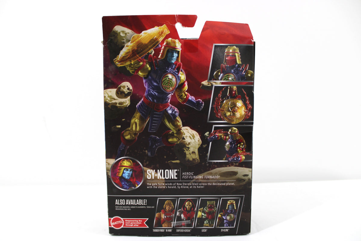 Sy-Klone Masterverse New Eternia Figure — Box Back with Character Bio and Articulation Poses