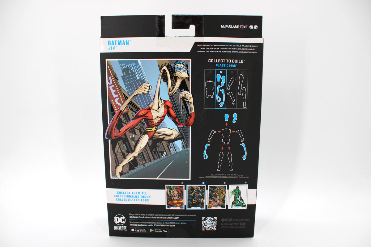 Batman JLA DC Multiverse 7-Inch Figure — Box Back with Plastic Man Collect-to-Build Diagram