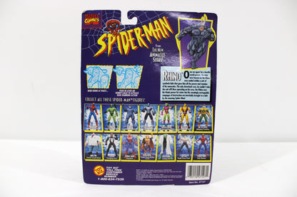 Rhino Spider-Man Animated Series 1994 Toy Biz — Card Back with Checklist and Character Bio