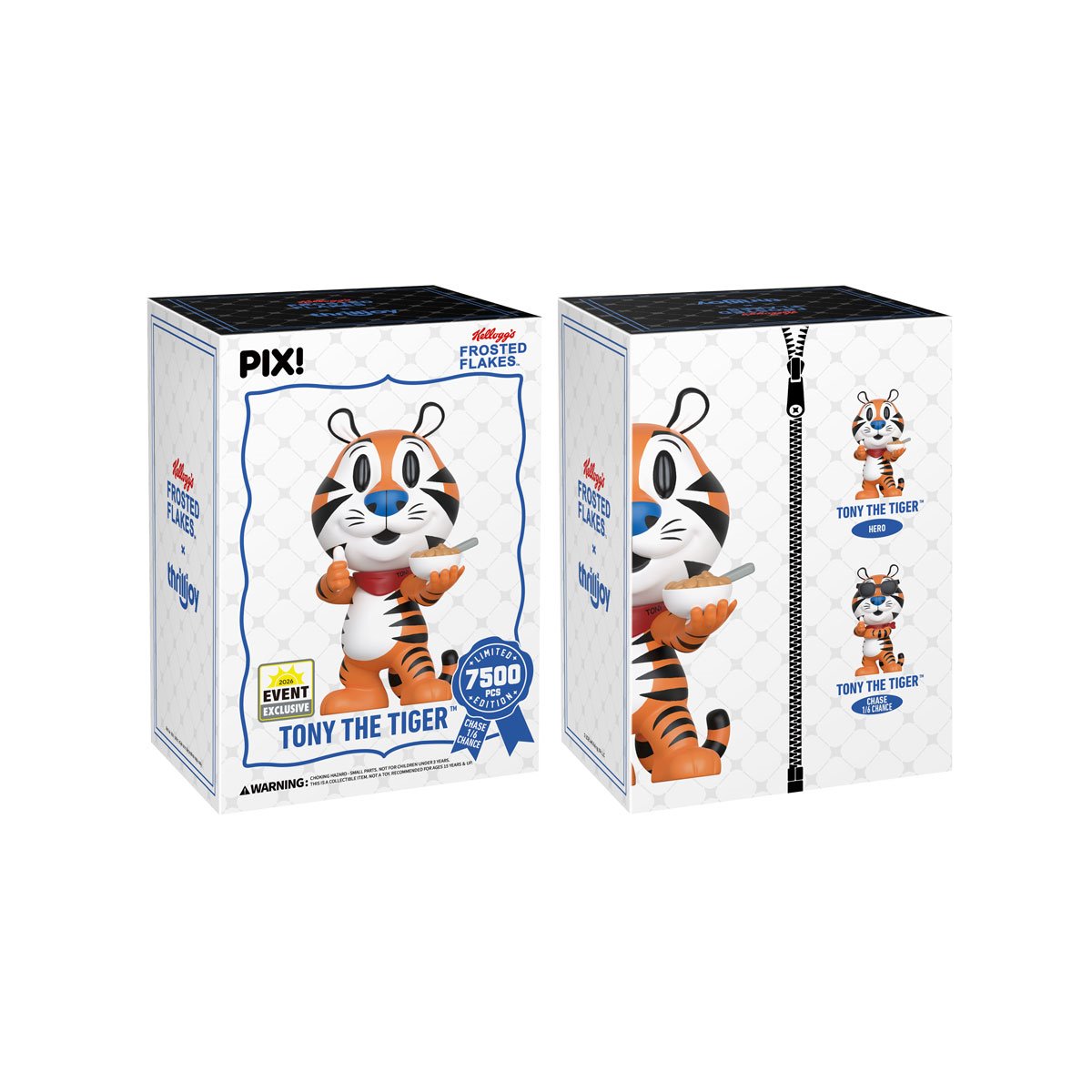 Tony the Tiger Pix! Vinyl Figure Box Front and Side View Showing 7500 Piece Limited Edition and Chase 1-in-6 Odds