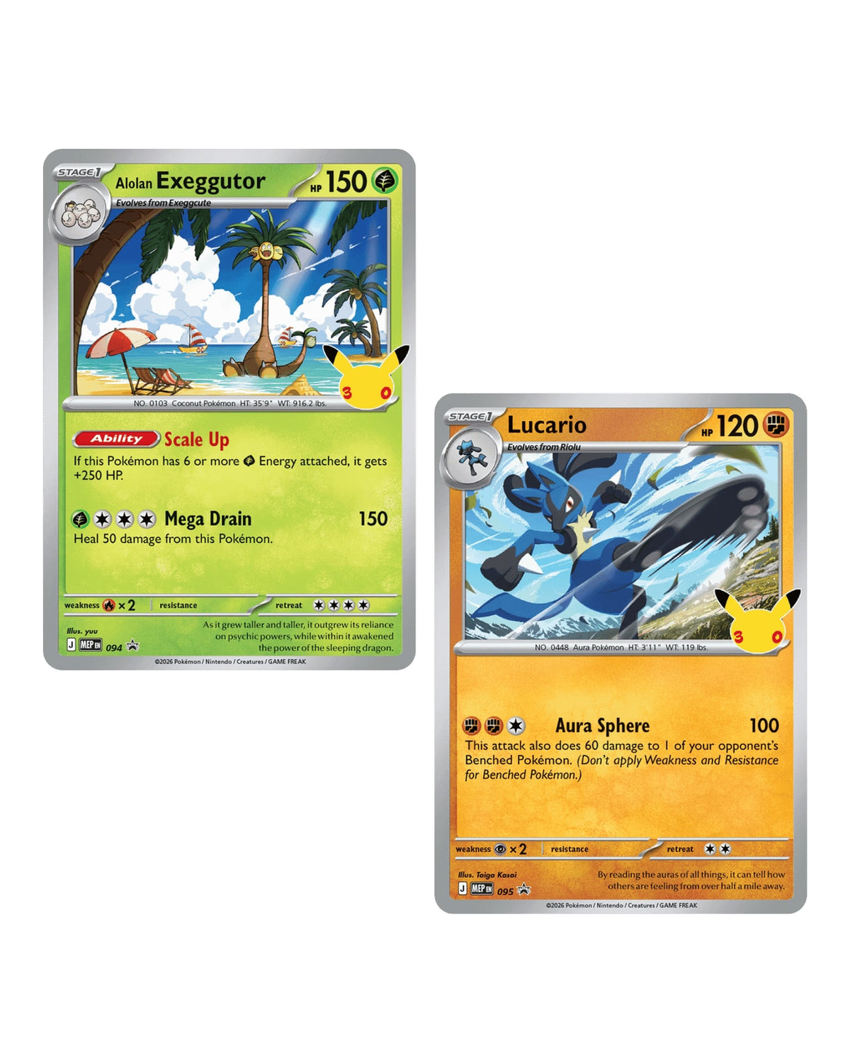 30th Celebration Tech Sticker Collection Pokemon — Alolan Exeggutor and Lucario Foil Promo Cards Detail