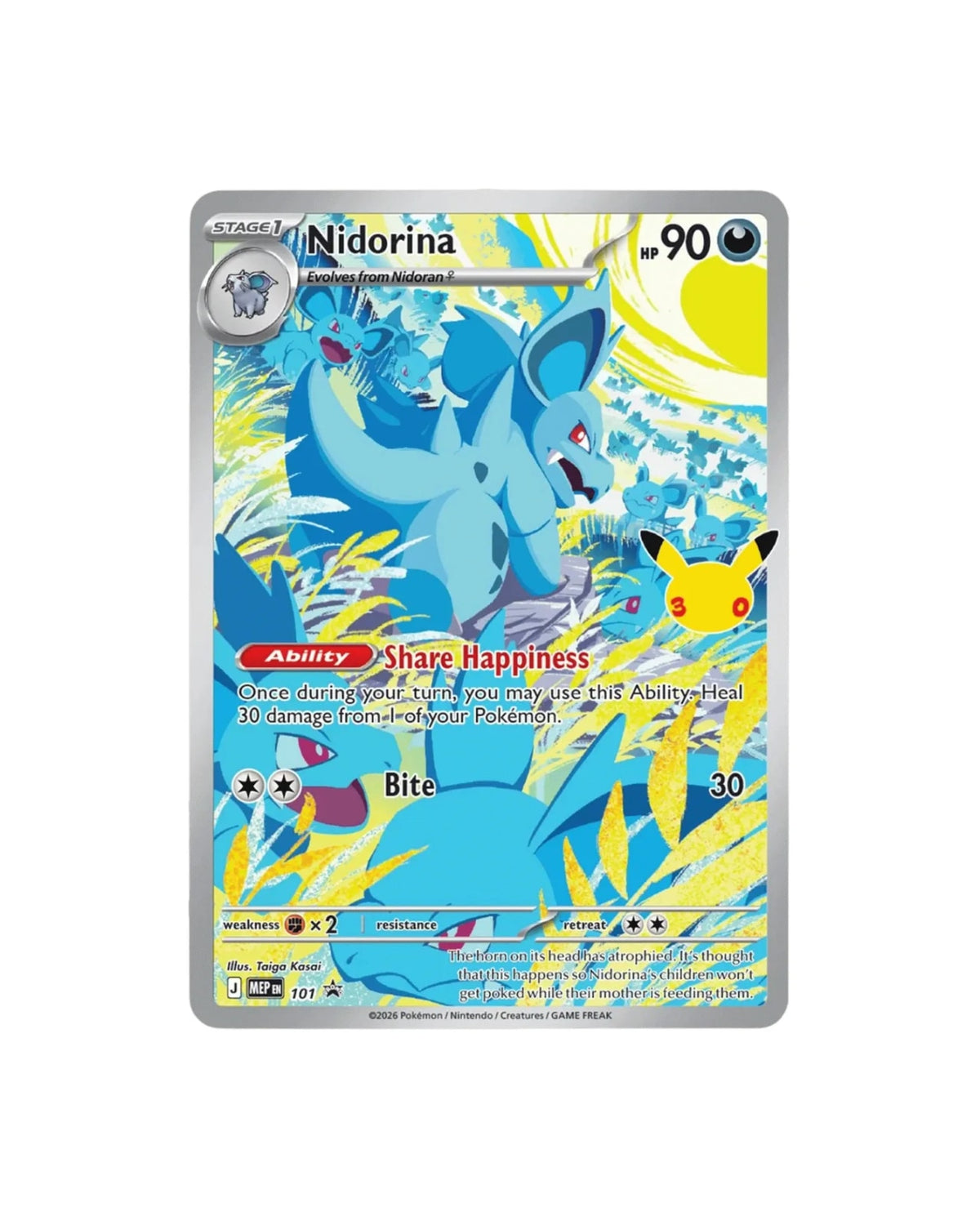 Pokemon TCG 30th Celebration Nidorina Full-Art Foil Promo Card — Card Front Detail