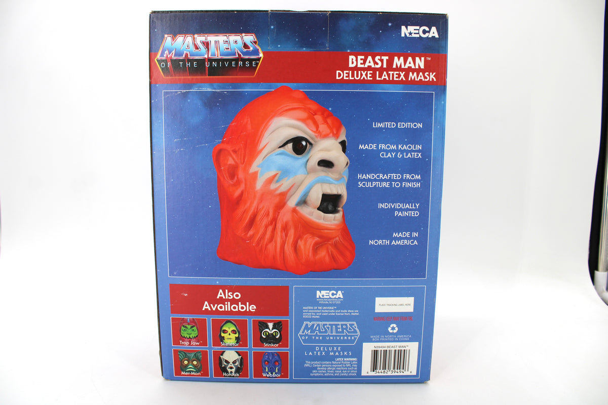 Beast Man MOTU NECA Deluxe Latex Mask 2022 — Box Back with Feature Callouts