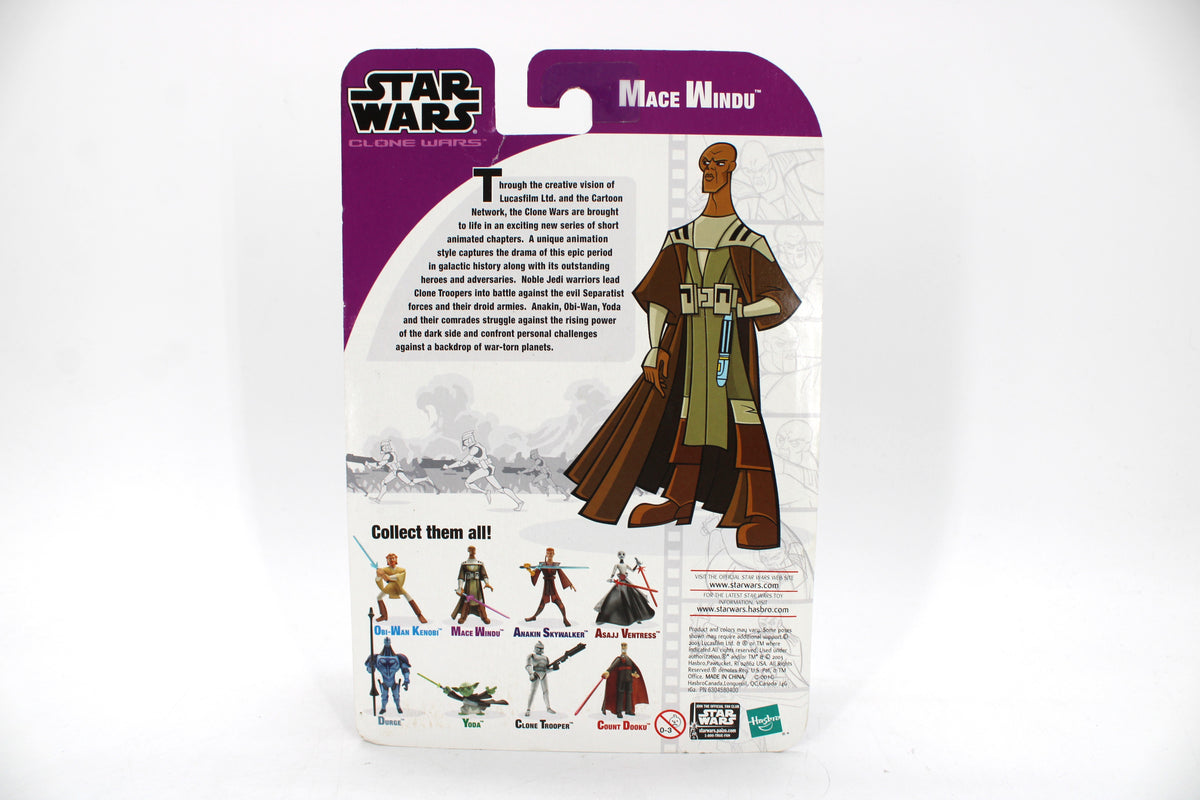 Mace Windu Star Wars Clone Wars 2003 3.75-Inch Carded Figure — Card Back with Collect Them All Wave