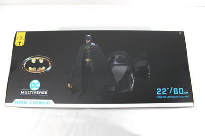 Batman & Batmobile 1989 DC Multiverse Gold Label 2-Pack — Box Top Angle with Gold Label Badge
