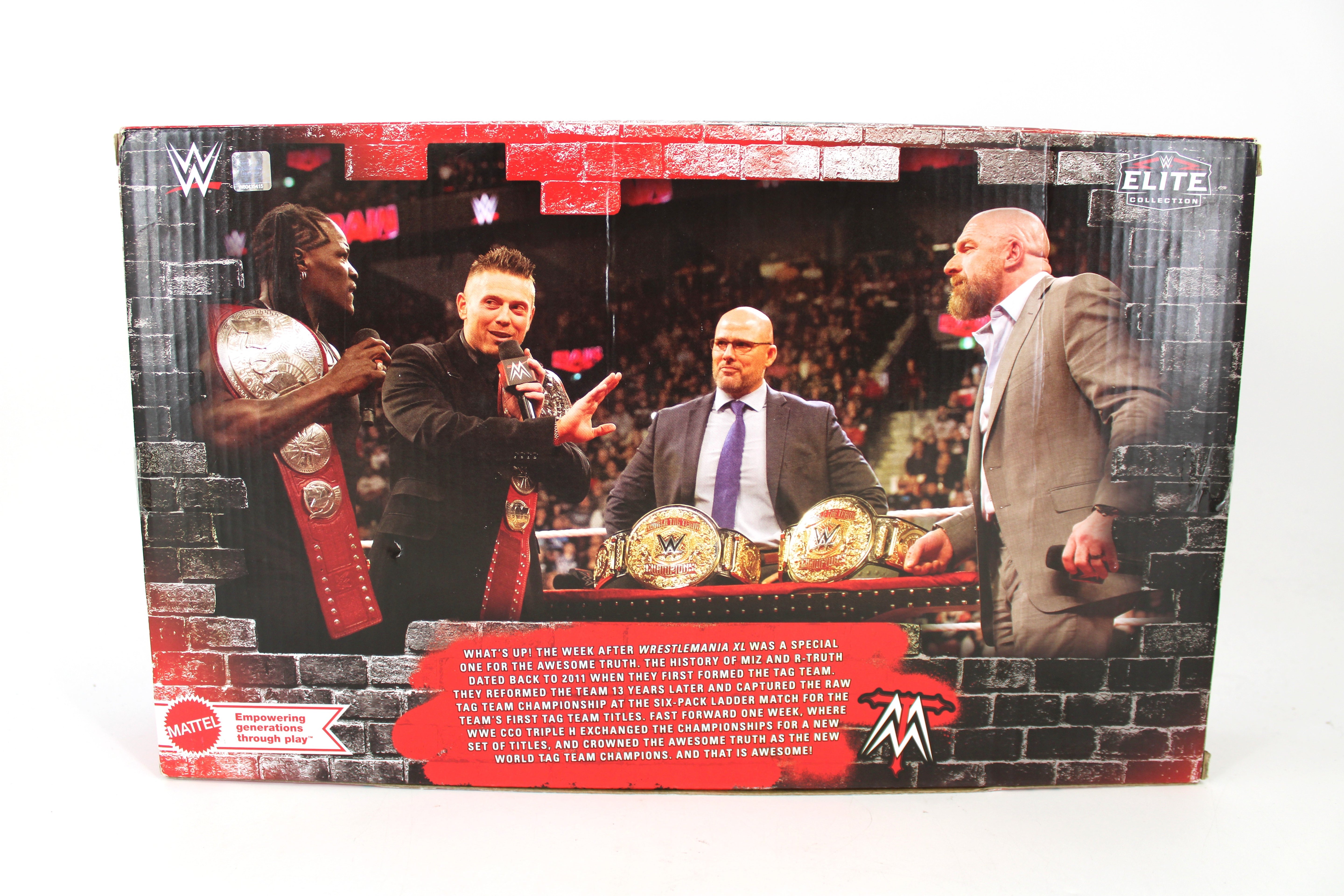 Awesome Truth WWE Elite 3-Pack 2025 — Box Back with WrestleMania XL Championship Story Photo