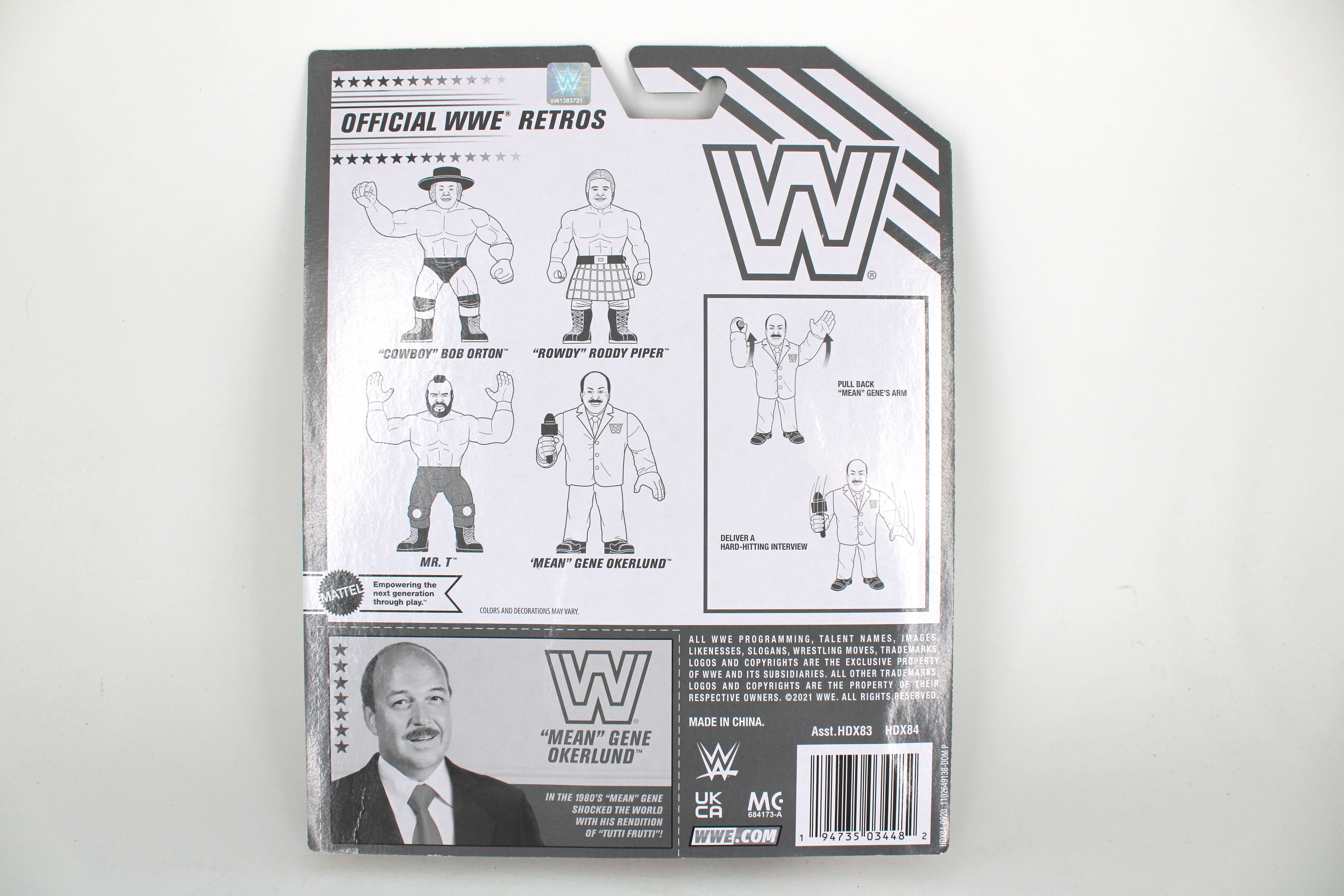 Mean Gene Okerlund WWE Retros 2021 — Card Back with Wave-Mates Line Art