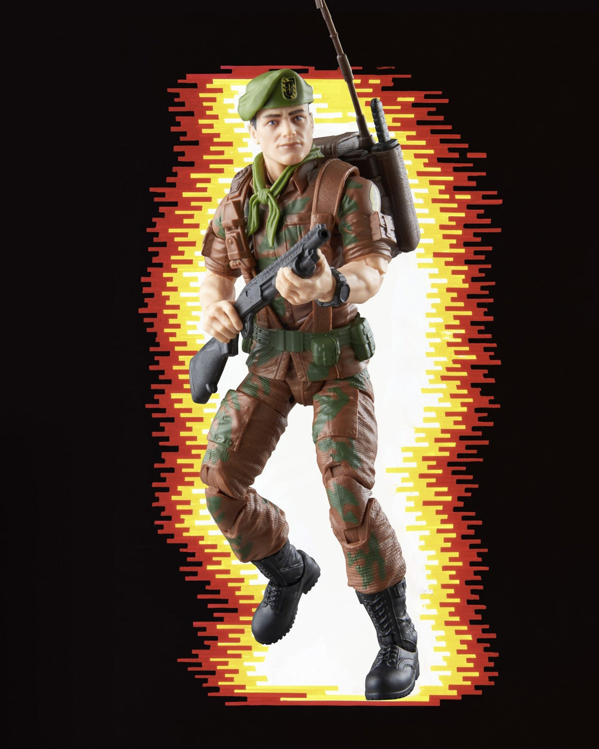 Falcon G.I. Joe Classified Retro Collection 6-Inch Figure — Front View with Flame Background