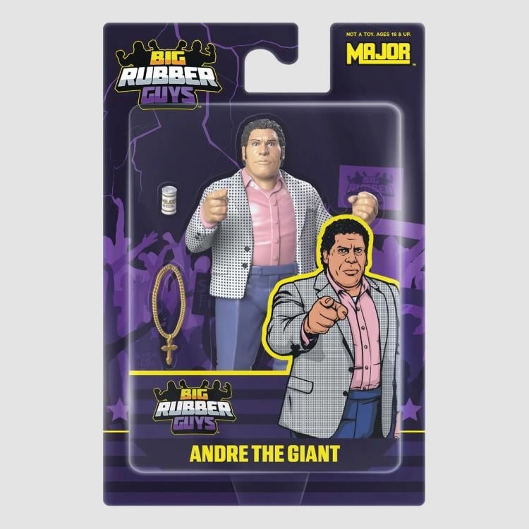 Andre the Giant Big Rubber Guys 8-Inch Figure — Card Front with Accessories Displayed