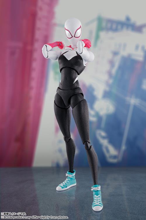 Spider-Gwen S.H.Figuarts Across the Spider-Verse Figure — Masked Standing Pose Front View