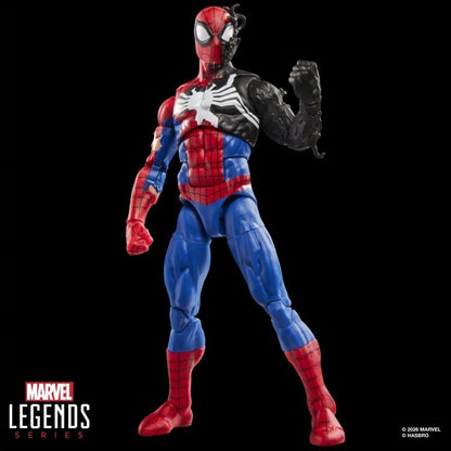 Spider-Man Alien Costume Marvel Legends 6-Inch Figure — Front View with Symbiote Arm Raised