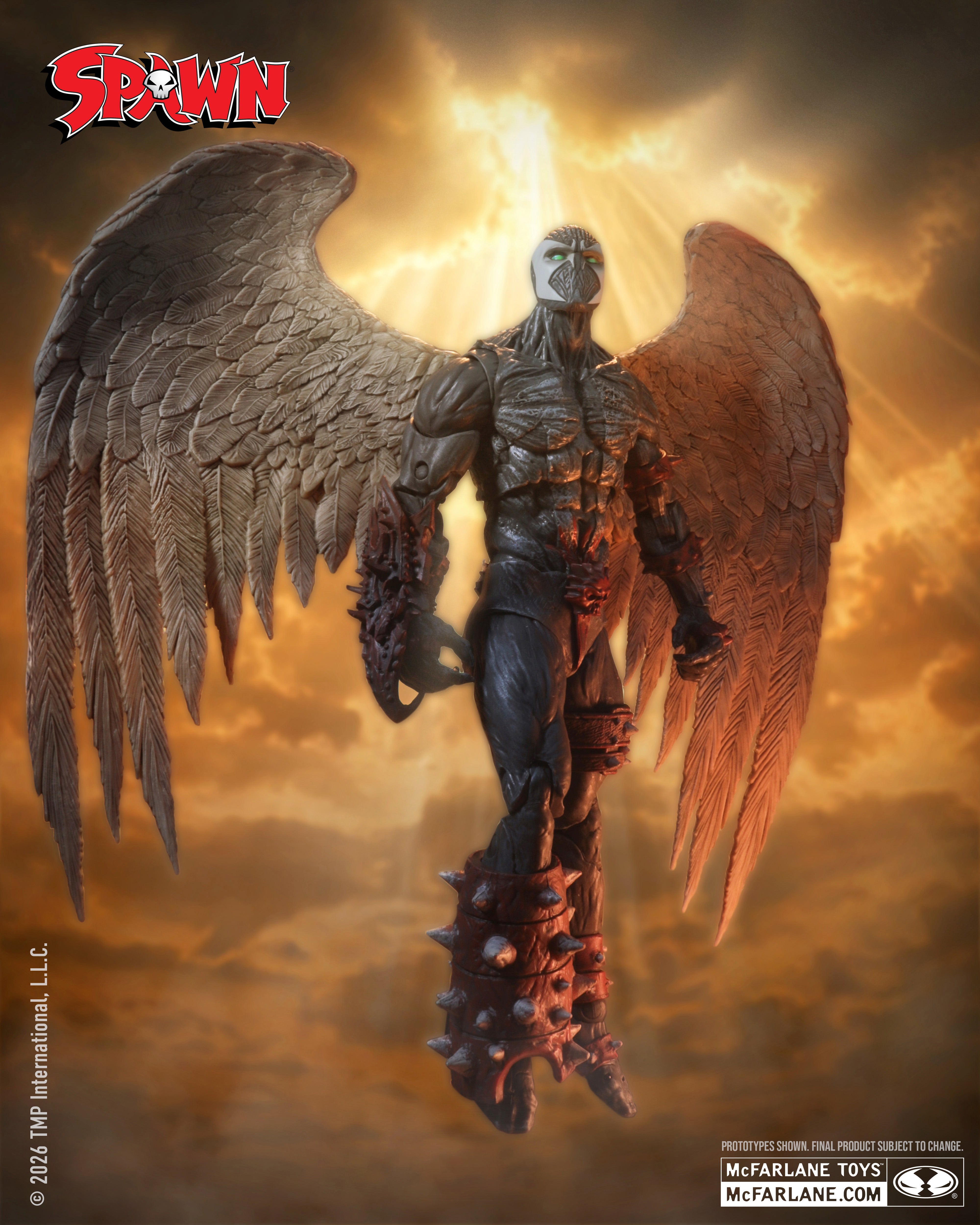 Spawn Wings of Redemption McFarlane 7-Inch Figure — Official Promotional Front View with Spawn Logo