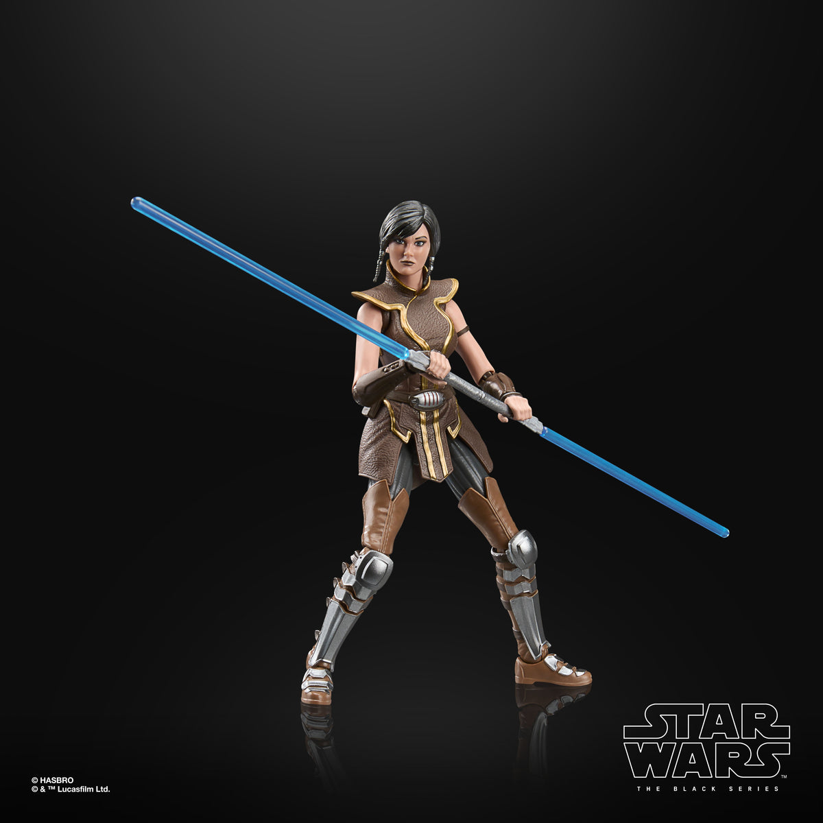 Satele Shan Black Series 6-Inch Figure — Full Body Front View with Double Blue Lightsaber Staff