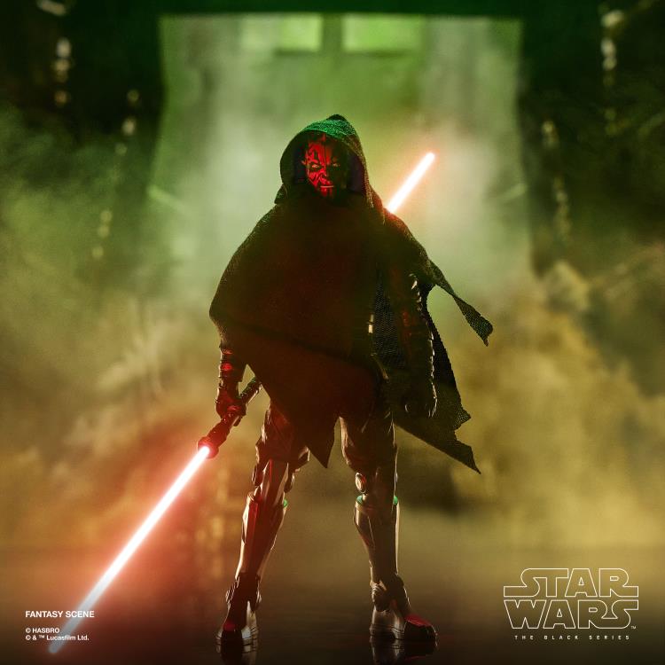 Maul Shadow Lord Black Series 6-Inch Figure — Fantasy Scene Front View with Dual Lightsabers