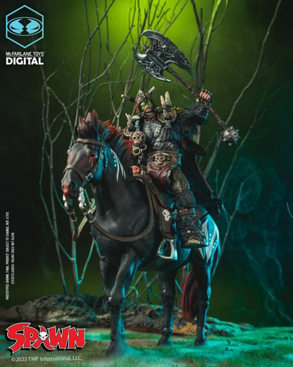 Spawn Bloodaxe Dark Ages 7-Inch Figure on Horseback — Dramatic Front View with Axe Raised