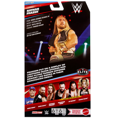 Nathan Frazer WWE Elite Series 127 6-Inch Figure — Box Back with Bio and Series Lineup